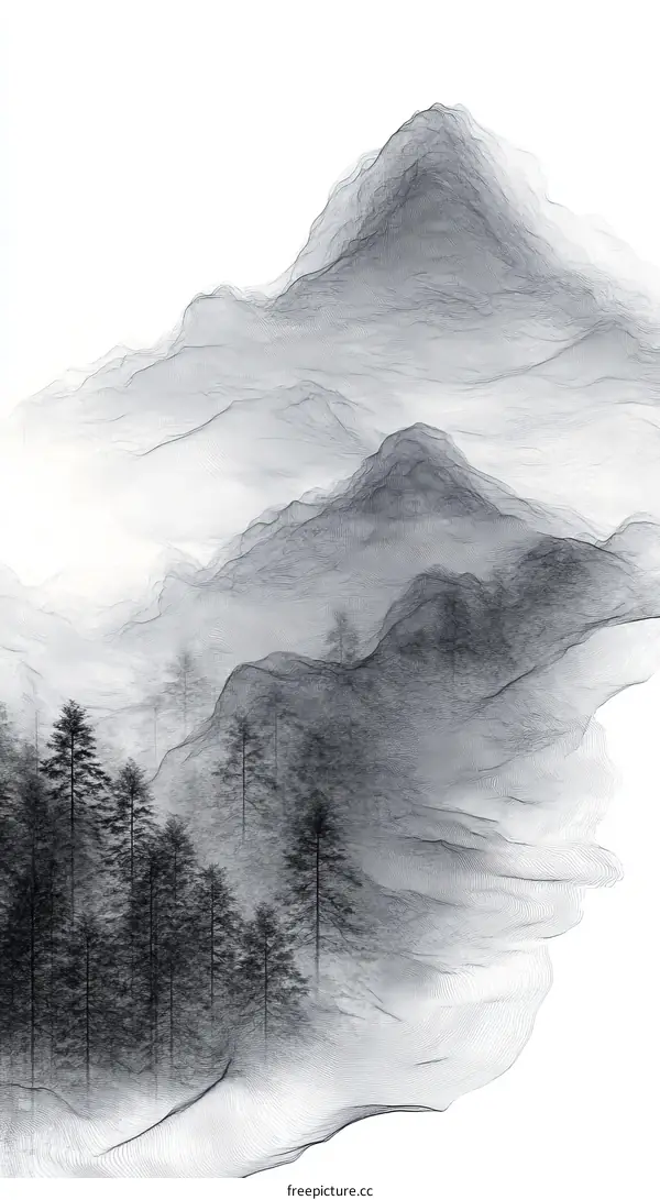 Misty Mountainscape Artistic Illustration