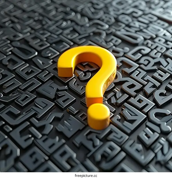 A 3D illustration of a yellow question mark on a black background