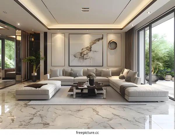 The living room is decorated in a modern and simple style