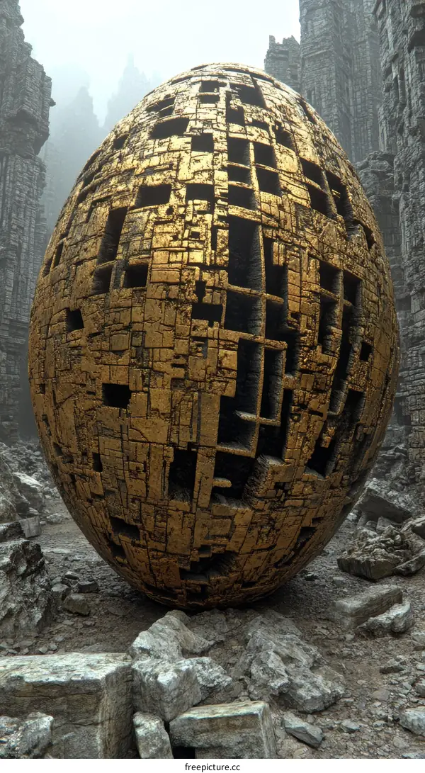 Golden Egg Shaped Alien Structure in Ruins