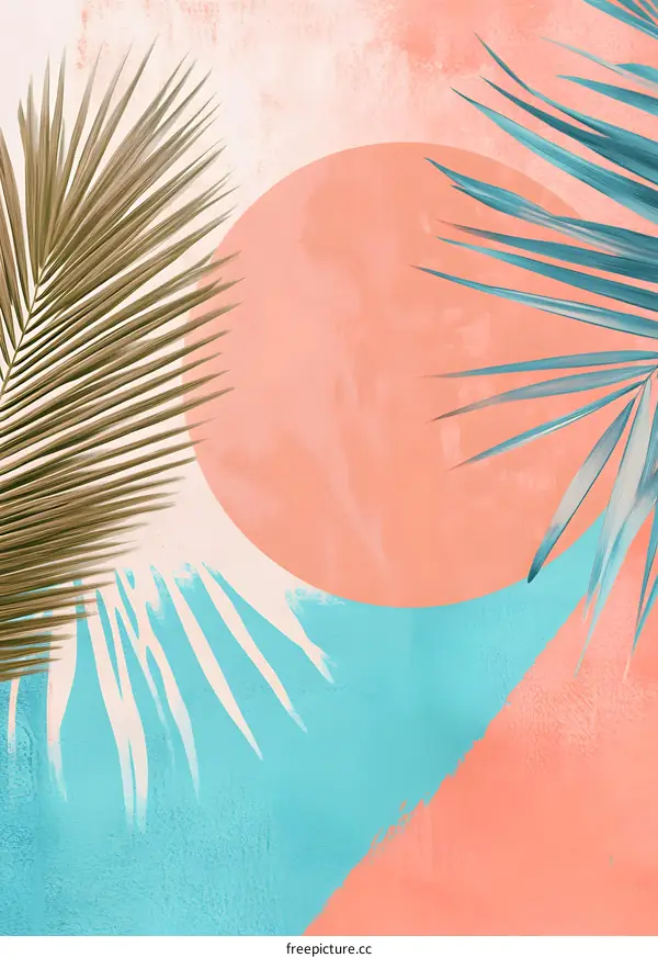 Tropical Minimalist Abstract Art with Palm Leaves and Sun