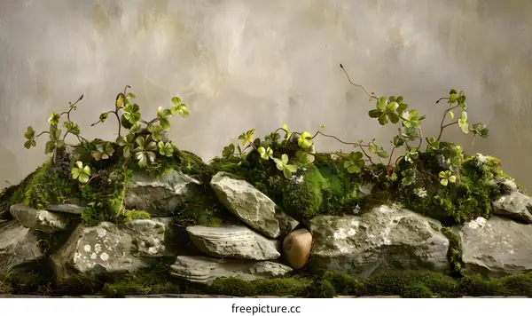 Green Plants Growing on Rocks Wall