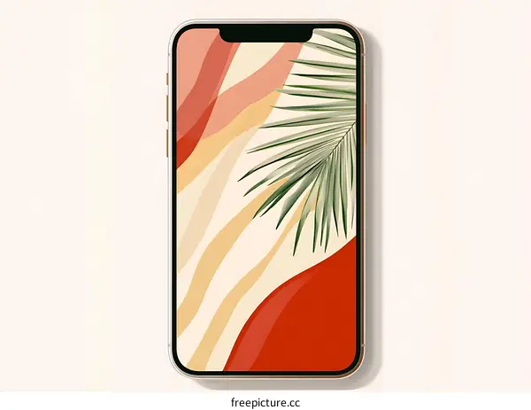 Abstract Phone Wallpaper with Palm Leaf and Red and Yellow Swirls