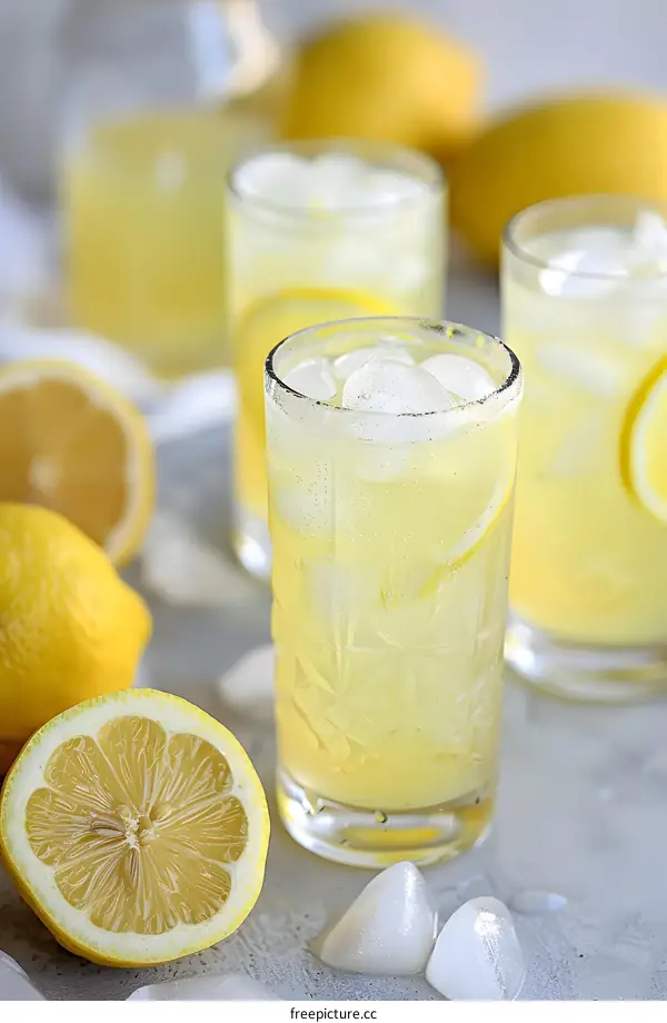 Refreshing Lemonade Drink with Ice and Lemon Slices