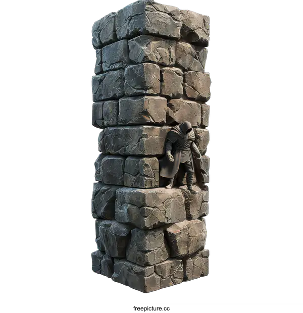 [Transparent Background PNG]Lone Figure on Stone Pillar