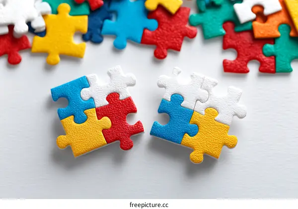 Colorful Jigsaw Puzzle Pieces on White Background