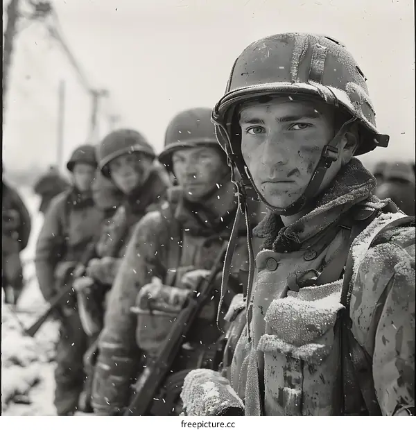 Portrait of a young American soldier during the Battle of the Bulge.