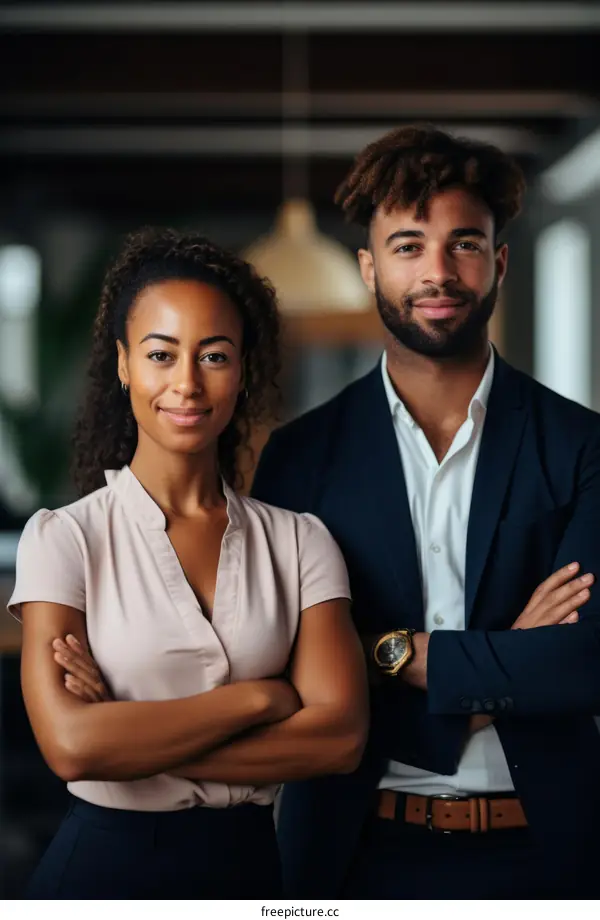 Two business professionals posing for a photo