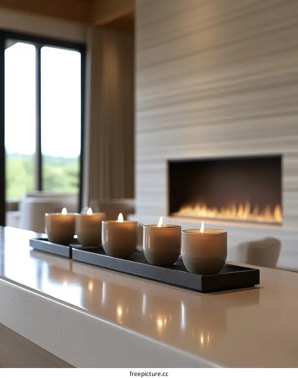 Modern Home Interior with Candles on Counter