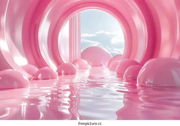 Abstract Pink Geometric Tunnel with Bubbles