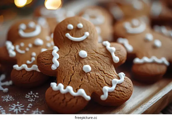 A close-up image of a gingerbread cookie in the shape of a person