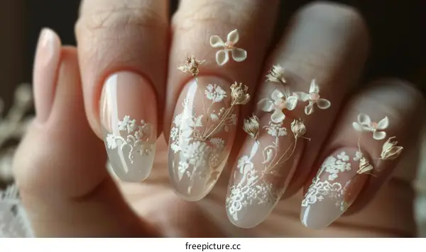 3D flowers on nails with a white background