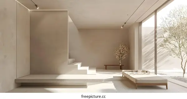 Minimalist Interior Design with Concrete Stairs and Natural Light