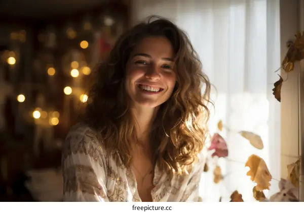 Portrait of a smiling young woman with long brown hair
