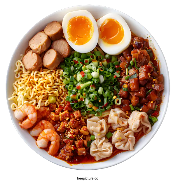 [Transparent Background PNG]A delicious bowl of noodles with various toppings