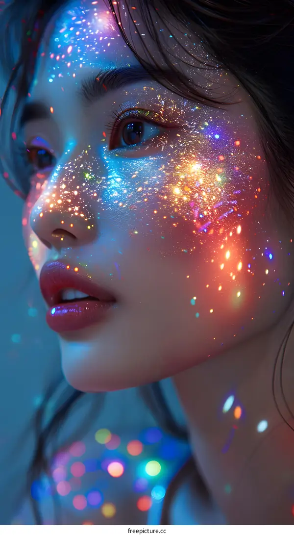 Woman with Glitter Makeup and Bokeh