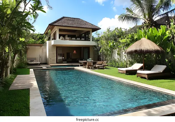 Tropical Villa with Private Pool and Lush Greenery