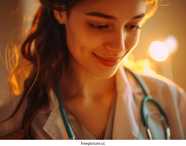 Close-up portrait of a young female doctor smiling