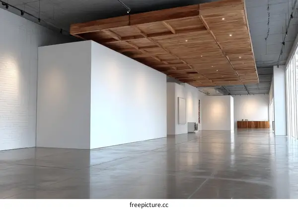 Modern Empty Art Gallery Space with Wooden Ceiling