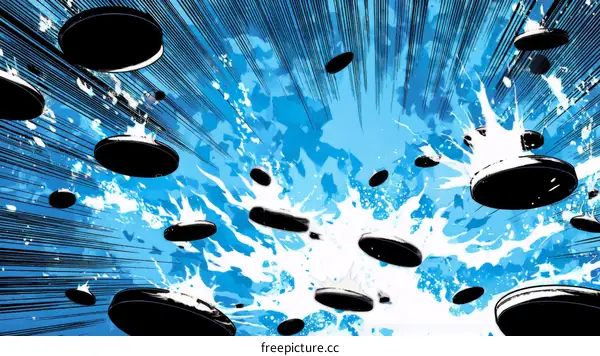 Abstract Action Comic Book Illustration of Flying Pucks