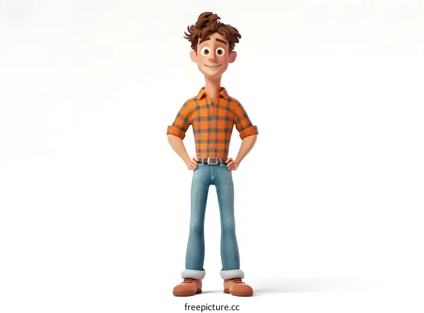 a 3d cartoon man with orange hair and blue eyes