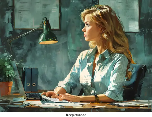 business woman working on laptop in office