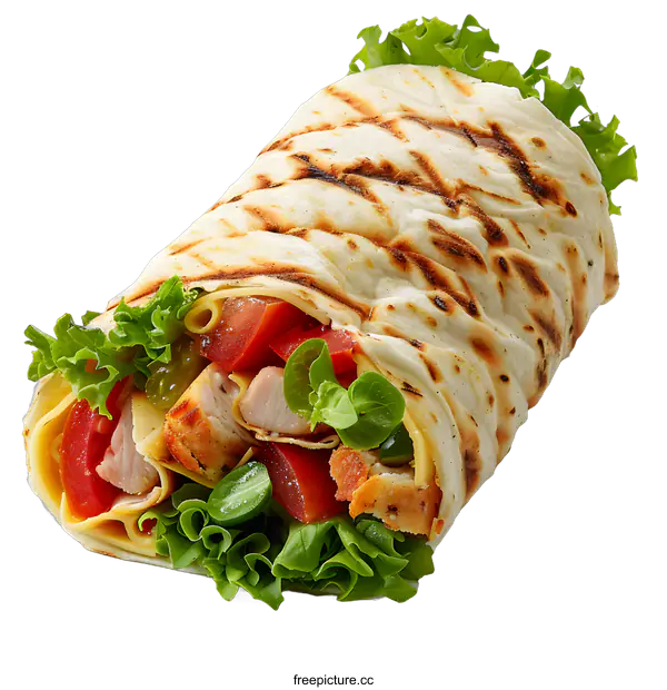 [Transparent Background PNG]Grilled Chicken and Vegetable Wrap with Lettuce