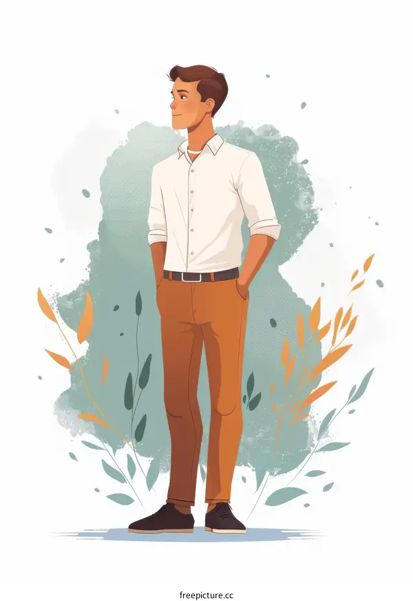 A young man standing in front of a white background