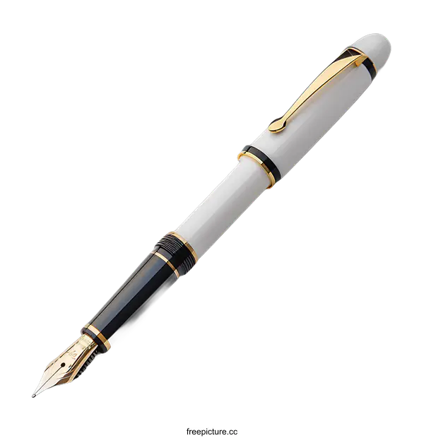 [Transparent Background PNG]White and Gold Fountain Pen on transparent background