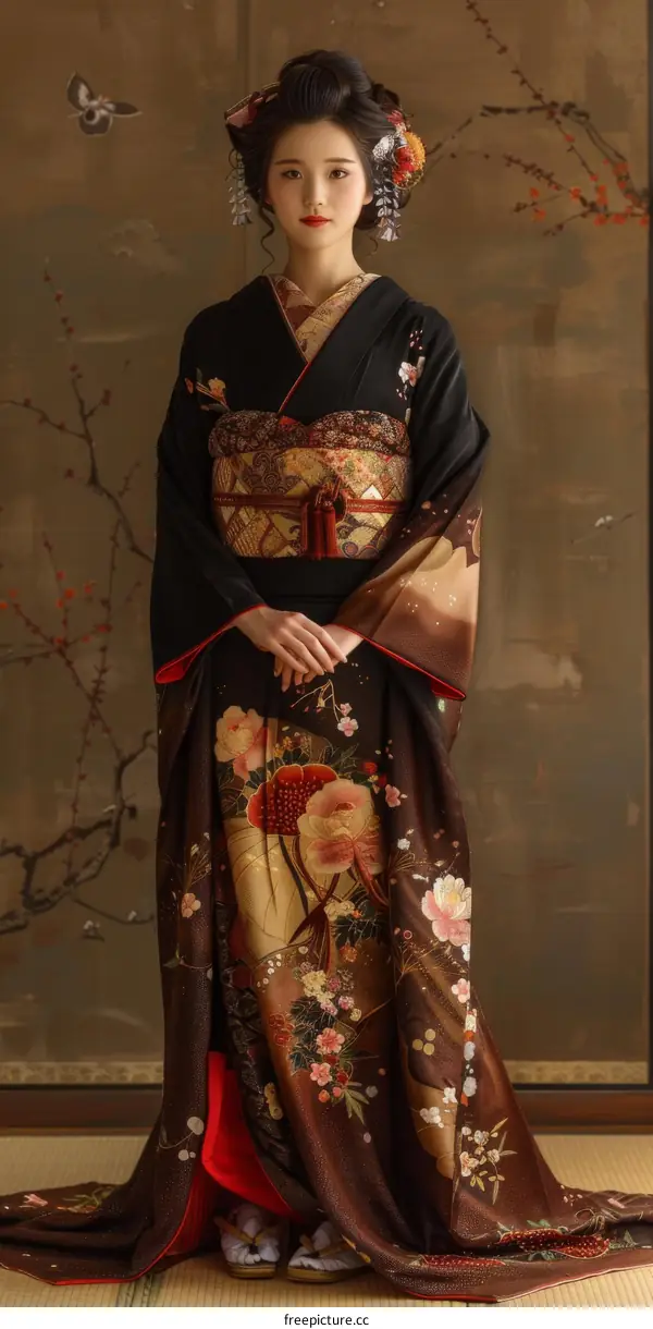 Portrait of a Japanese woman in traditional kimono