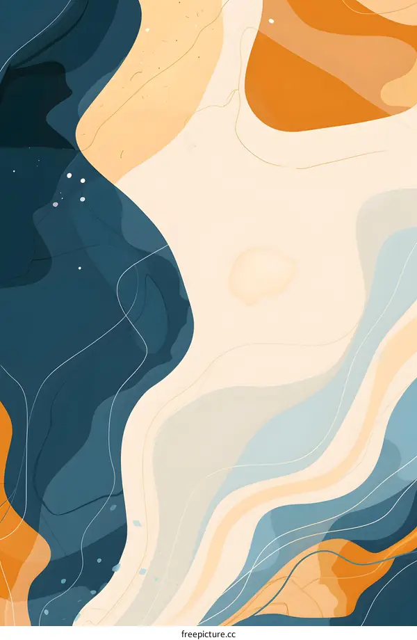 Abstract Background with Wavy Lines and Shapes in Blue, Beige and Orange