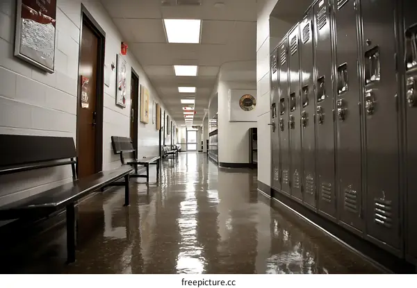 Empty School Corridor with Lockers