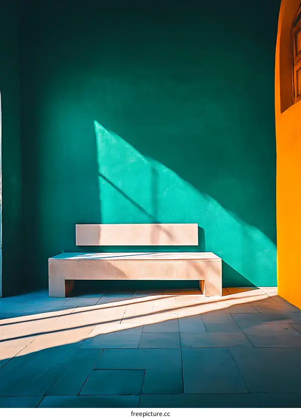 Minimalist Architecture Interior With Bench and Sunlight