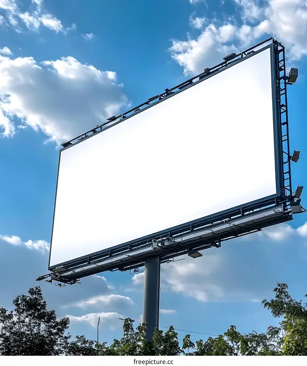 Blank Billboard Against Blue Sky with White Clouds