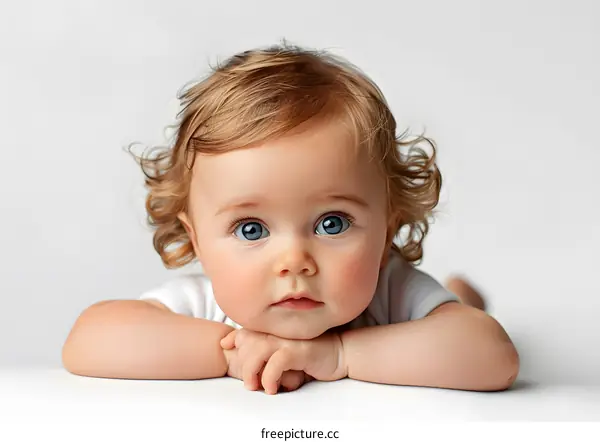 Adorable Baby Girl With Blue Eyes Looking At Camera