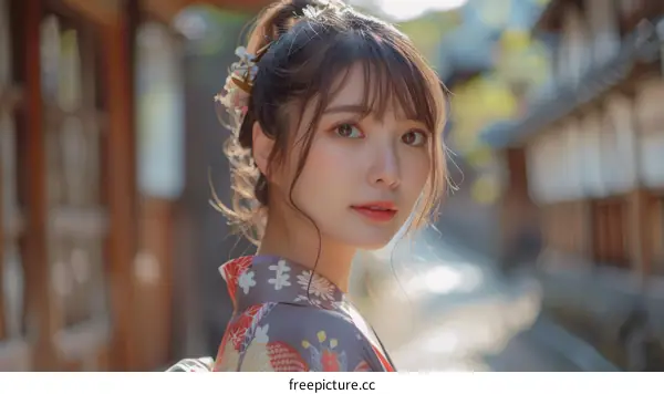 Asian Woman in Traditional Japanese Kimono