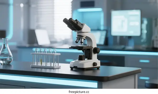 Modern Laboratory Equipment with Microscope and Test Tubes