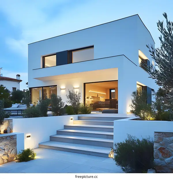 Modern Minimalist House With Stone Walls and Lush Greenery