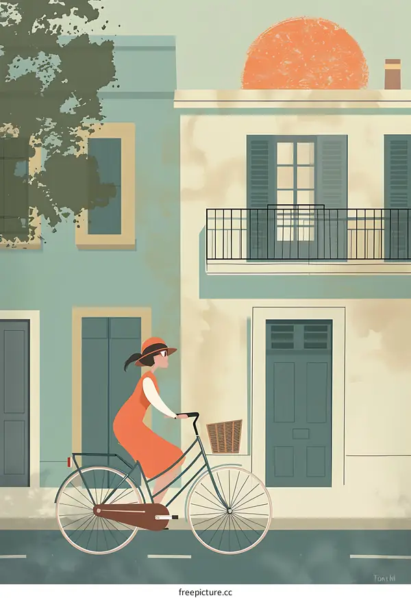 Woman Riding Bicycle in Front of Building with Balcony