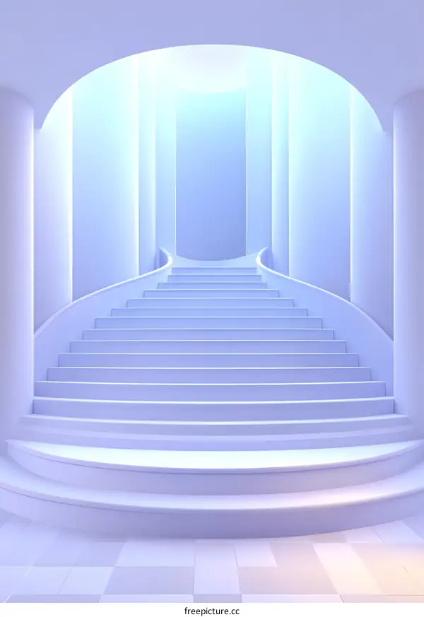 Abstract Modern Staircase with Archway in White and Purple Color