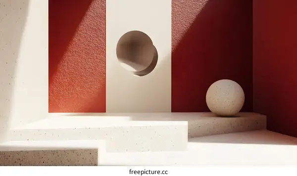 Abstract Minimalist 3D Scene With Geometric Shapes And Light