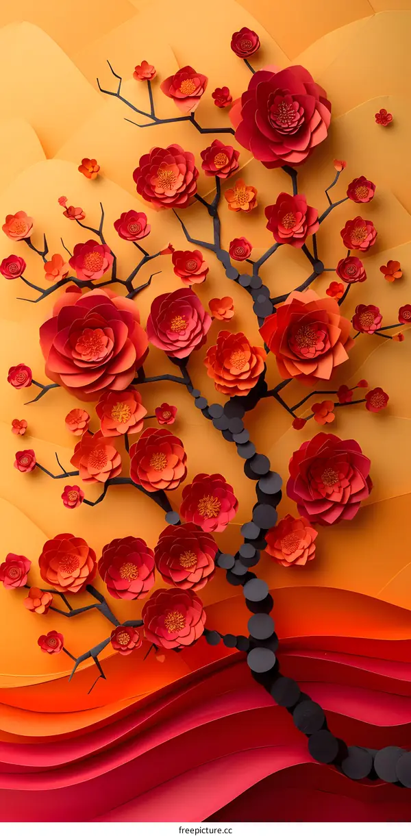 Paper Flower Tree on Abstract Background