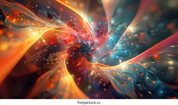 Vibrant abstract painting with a spiral in the center