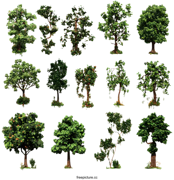 [Transparent Background PNG]Collection of Digital Trees Illustration