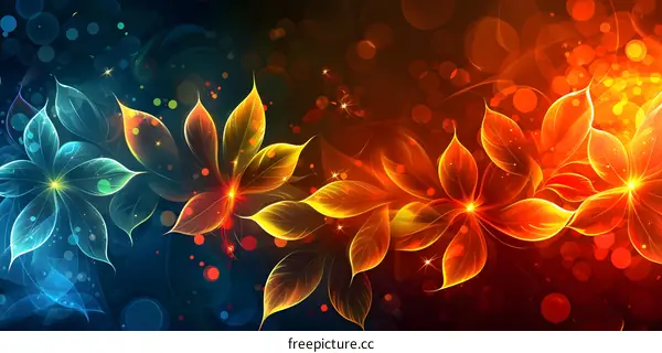 Colorful glowing flowers on a dark background