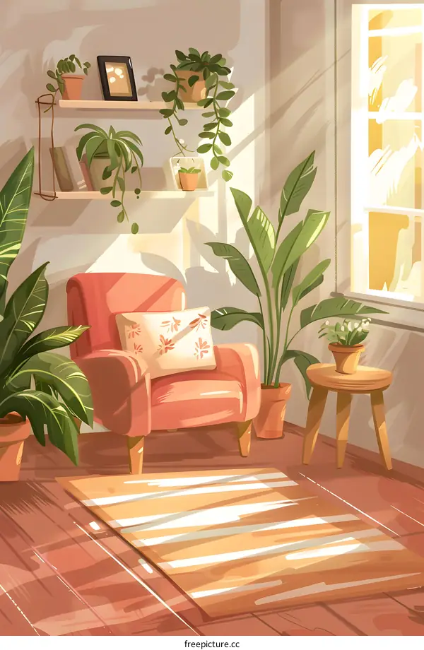 Cozy Living Room with Armchair and Plants