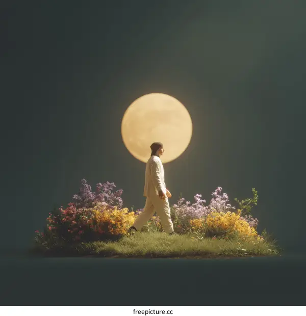 Moonlight Stroll in a Floral Meadow