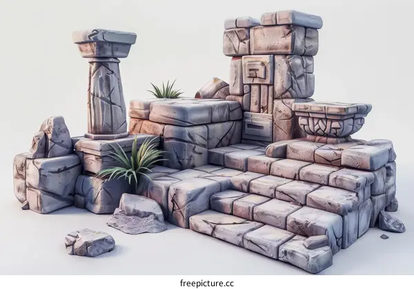 Ruined Greek Temple with Overgrown Plants