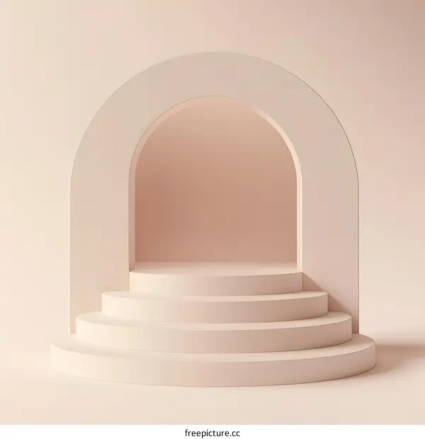 Minimalist Arch with Round Steps and Soft Pink Background