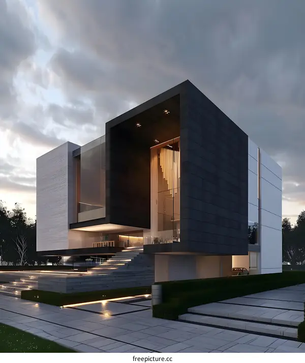 Modern Black and White House Design With Glass Windows